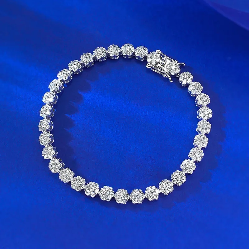 

Sparkling Single Row High-Carbon Diamonds Women's Bracelet - 925 Sterling Silver Bangle - Bridal Wedding Engagement Jewelry Gift