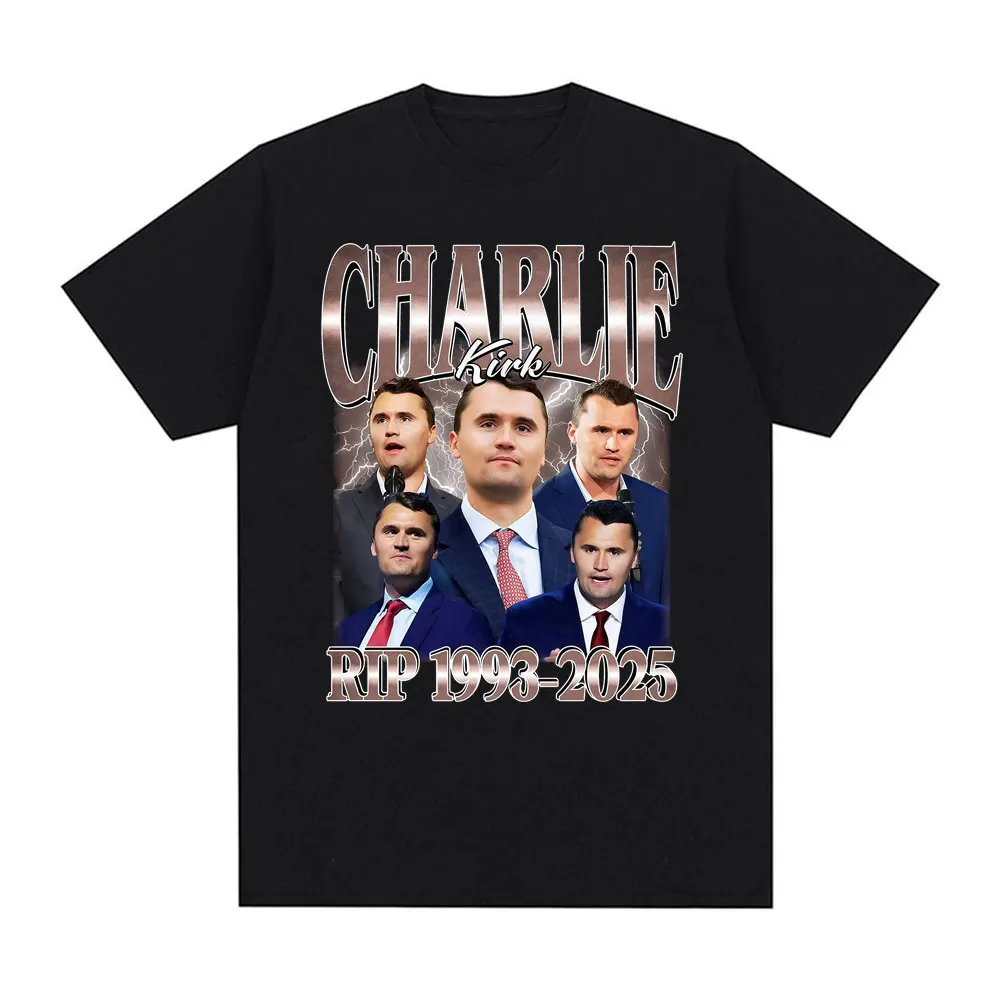 Comical Charlie Kirk RIP 1993-2025 Political Commemorative Retro Graphic Men and Women Summer Print Pure T-shirt