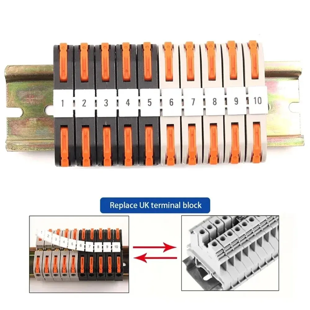 10PCS Din Rail Terminal Block 211 Wire Electrical Conductor Universal Fast Cable Connector Connection with Number Strip Set