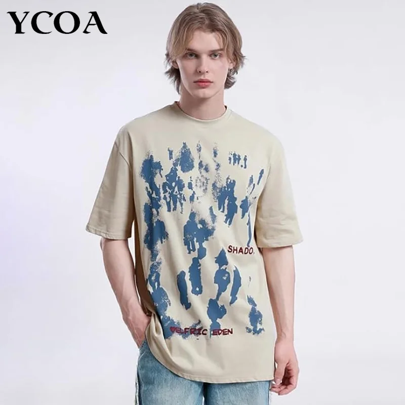 Men's T-Shirt Shadow Tees Cotton Summer Print Hip Hop Graphic Oversized Harajuku Short Sleeve Tops Fashion Streetwear Clothing
