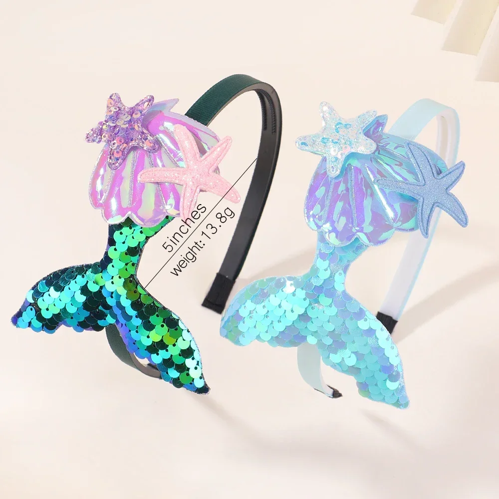 1PC Mermaid Princess HairBands for Girl Shining Sequins Starfish Headband Lovely Creative Sweet Handmade Headwear Hair Accessory