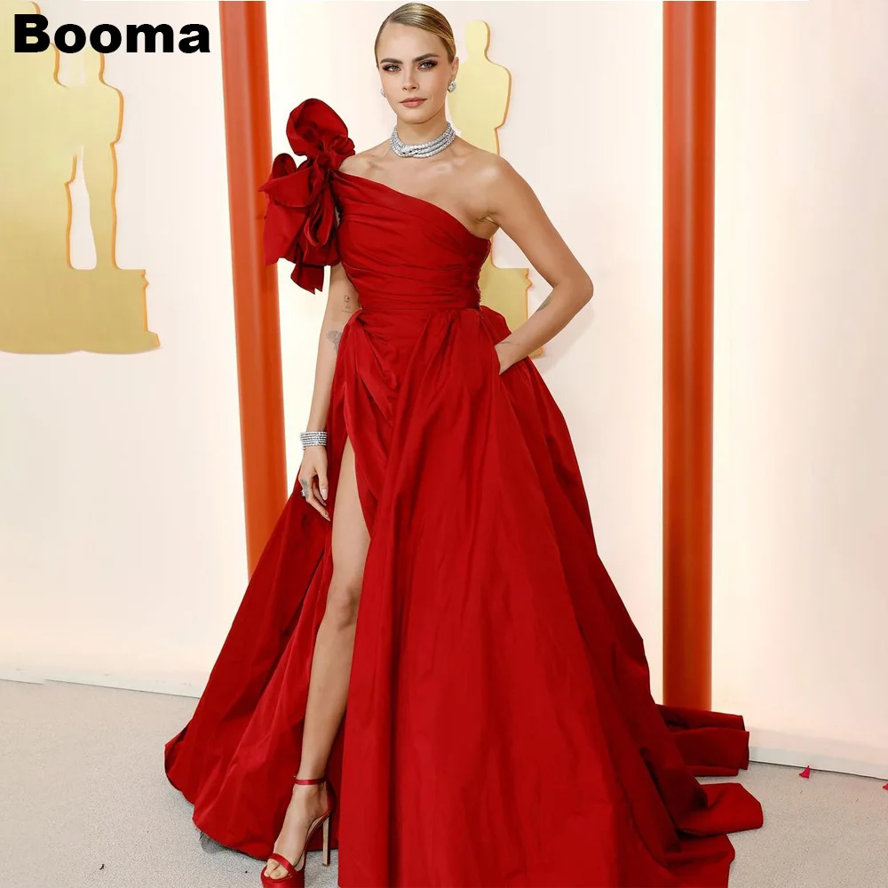 

Booma Red One Shoulder Elegant Evening Dresses Split A-Line Satin Prom Dress Women Formal Party Night Gowns Vestidos De Gala