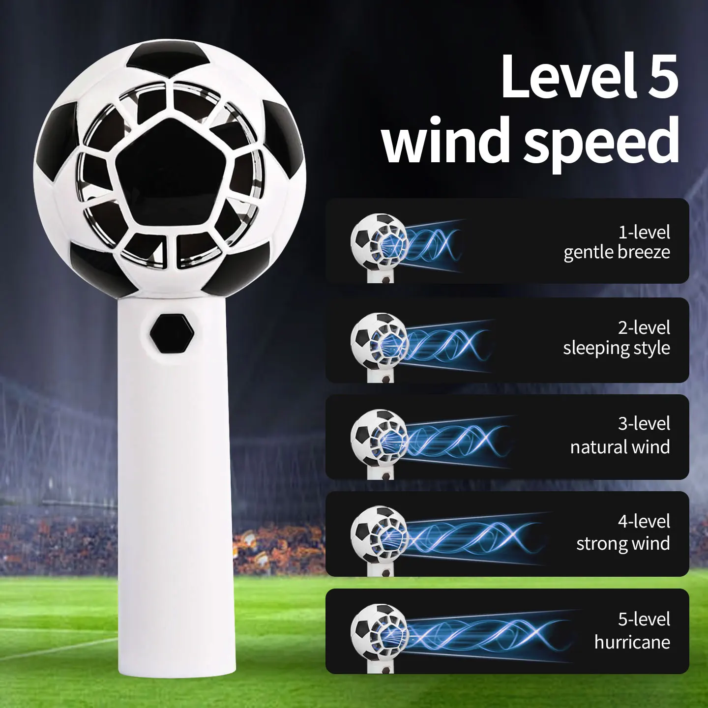 

Soccer Style Handheld Fan 5 Speed Adjustable High Speed USB Rechargeable Portable Cooling For Outdoor Camping Sports Office