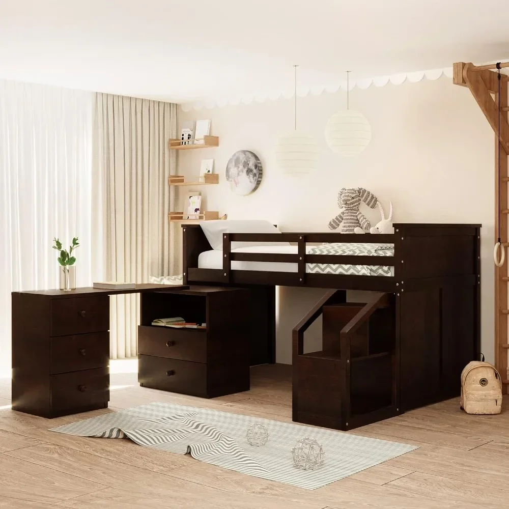 

Children's Bed Frame, Desk and Storage Drawers Twin Low Loft, Children's Bed Frame