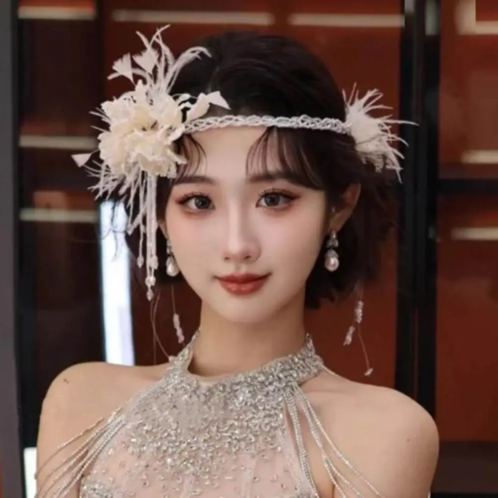 

Изысканные французские свадебные повязки на голову с перьями и жемчугом, роскошные цветочные украшения для невесты, свадебные аксессуары для волос
