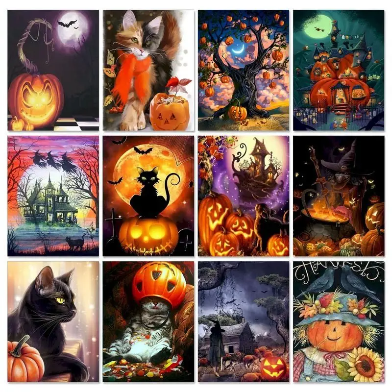 

GATYZTORY Pumpkin Picture Painting By Numbers For Adults HandPainted Drawing Acrylic Paints Framed Diy Gift For halloween decora