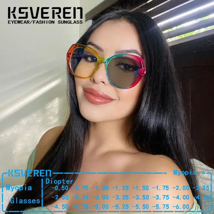 

TR90 Spring Leg Photochromic Myopia Glasses Women Retro Nearsighted Eyelasses With Diopter 0 -0.5 -1.0 To -6.0