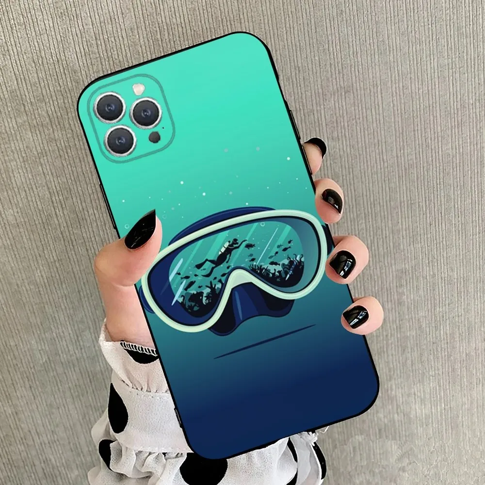 Scuba Diver Diving  Phone Case For iPhone 15,14,13,12,11,Plus,Pro Max,XS,X,XR,SE,Mini,8,7 Soft Silicone Black Cover