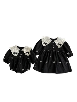 Kids Baby Girls Long Sleeve Sweet Embroider Sisters Rompers Spring Autumn Kids Baby Girls…