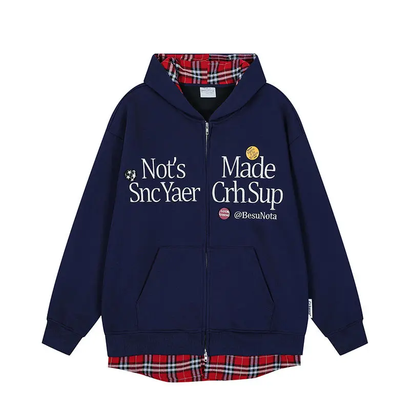 سترة صوفية منقوشة بغطاء للرأس مكونة من قطعتين للرجال والنساء بتصميم بسيط ومطبوع ومطرز بأكمام طويلة