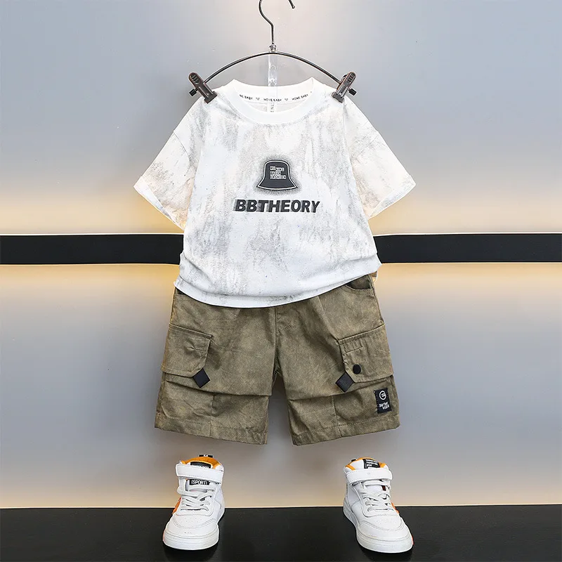 High Quality Boys Suits Summer Kids T-Shirt+Cargo Shorts 2PCS/Set Toddler Leisure Suit Children's Comfortable Outfits 2-15Years