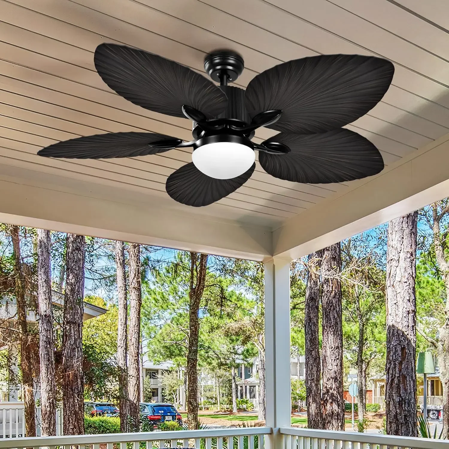

Outdoor Ceiling Fan Without Light For Living Room Porch Brown Tropical Ceiling Fan 5 Palm Leaf Blades Dimmable Energy Effcient