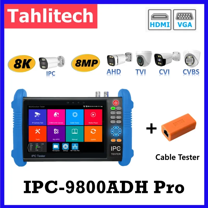 IPC-9800ADH Pro 8K IPC8MP AHD CVI TVI Camera Tester UTP Cable Tester PoE IP HDMI VGA Input Power Output CCTV IPC Tester