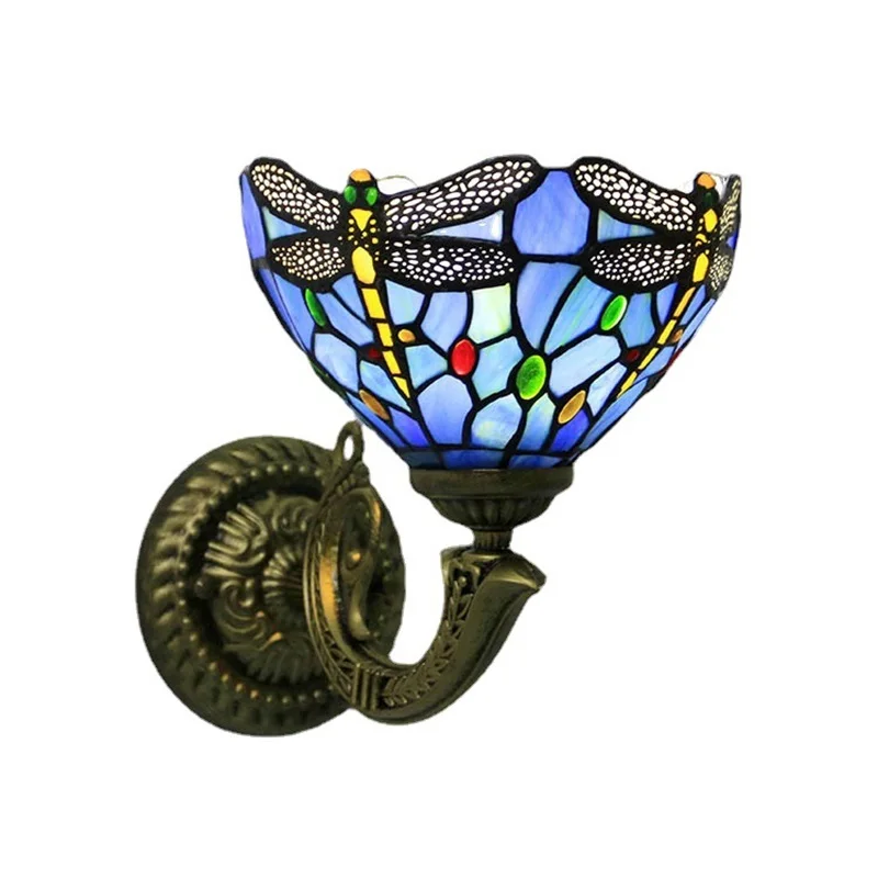 SOFEINA Tiffany Wall Lamp LED Creative Color Pattern Glass Sconce Light for Home Living Room Bedroom Bedside Decor
