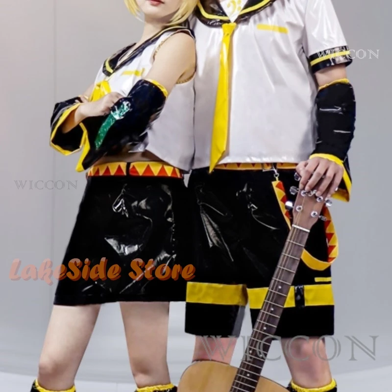 Anime Patent Leather Riin Lenn Cosplay Costumes Brother Sister Uniform Halloween Party Yellow Wigs Christmas Comic Con Outfits