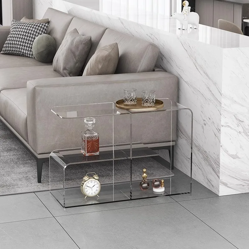 Simple modern acrylic art design coffee table with storage space, customizable, suitable for living room, bedroom
