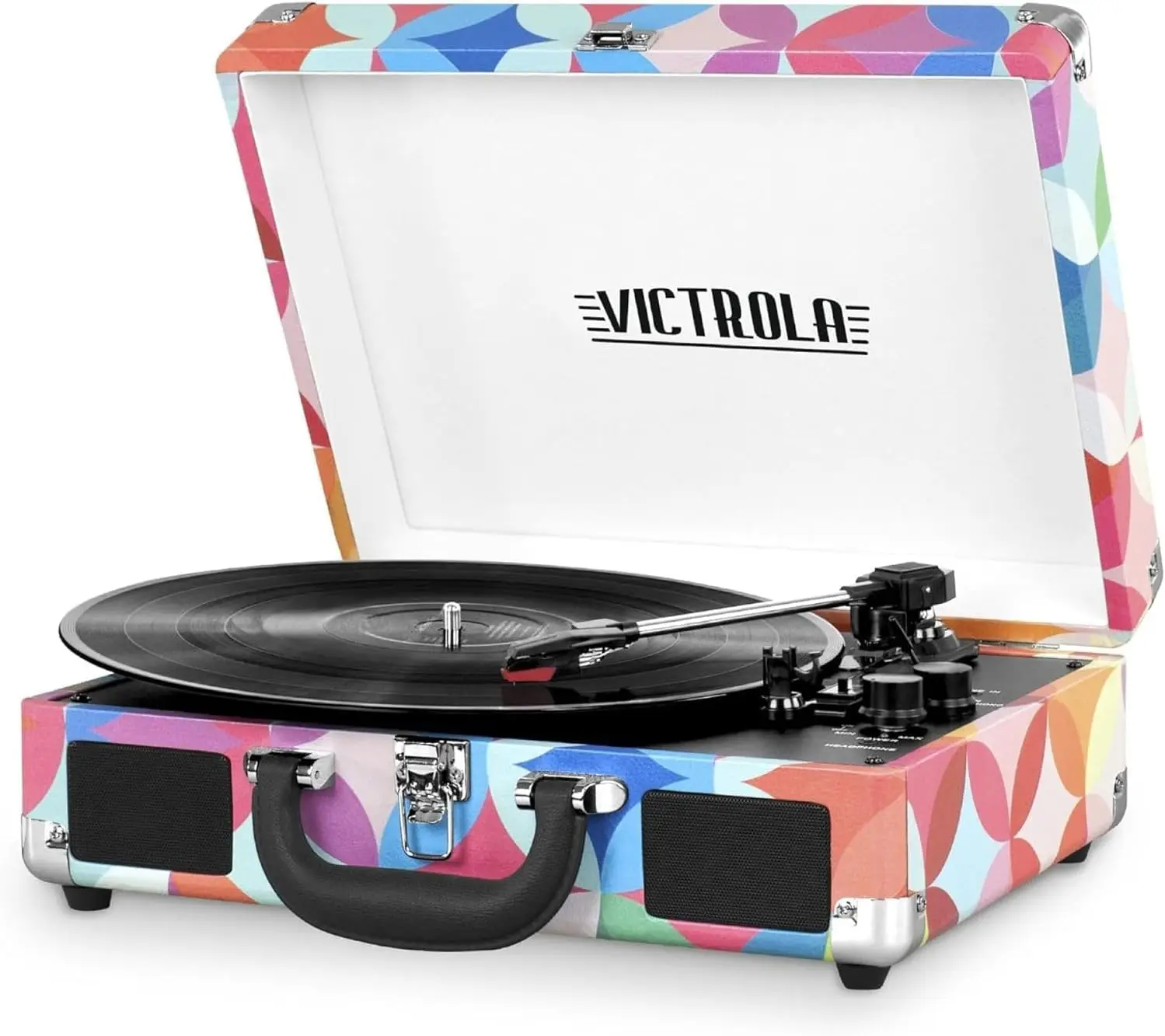 

Portable Bluetooth Suitcase Record Player with Built-in Speakers, 3-Speed Vinyl Turntable, RCA and Headphone Jack
