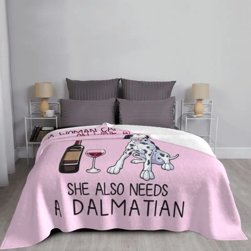 Dalmatian And Wine Funny Dog Sofa Fleece Throw Blanket Warm Flannel Pet Puppy Lover Blankets for Bedding Office Sofa Bedspreads