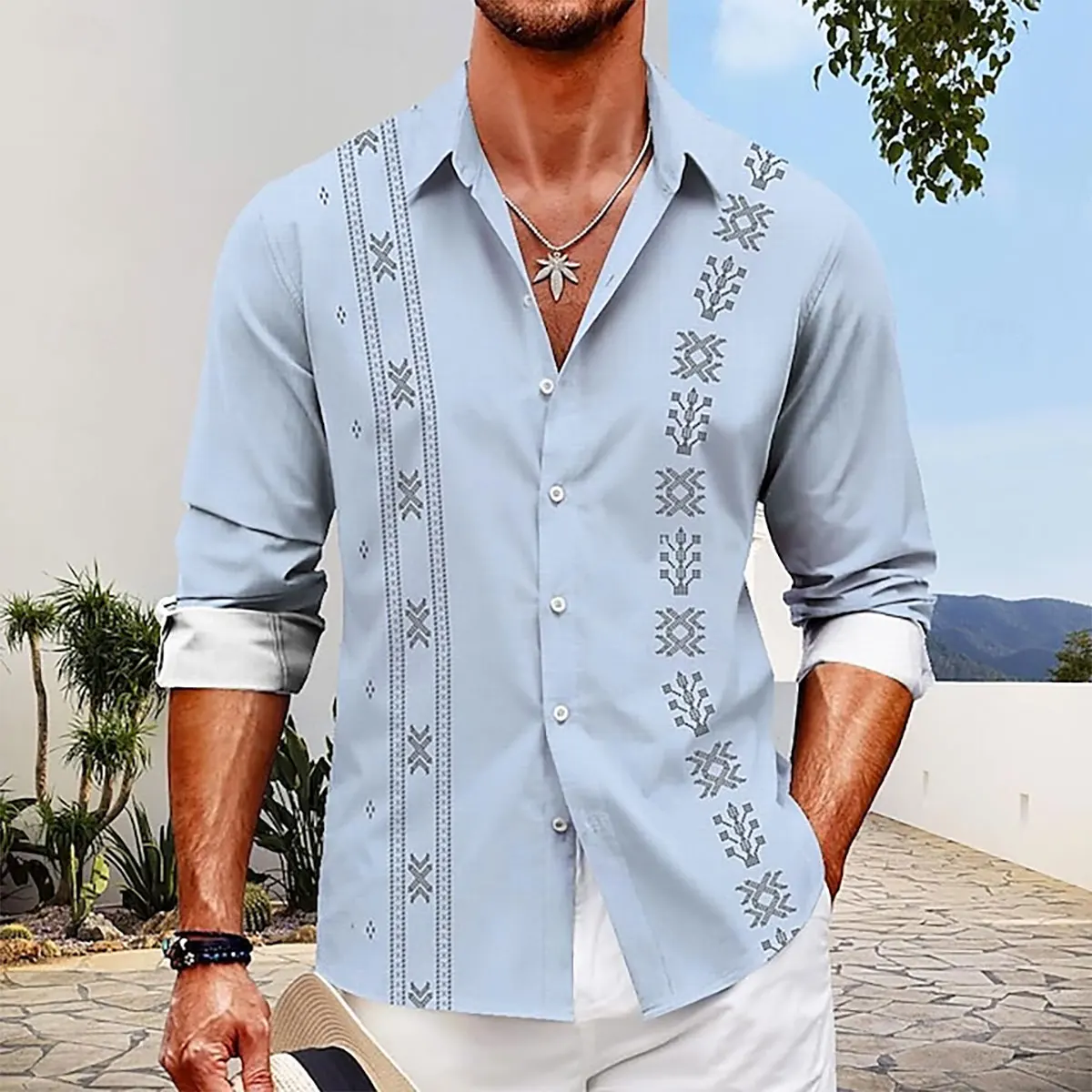Men's new striped Hawaii resort HD printing shirt high-quality casual shirt high size XS-6XL fast delivery