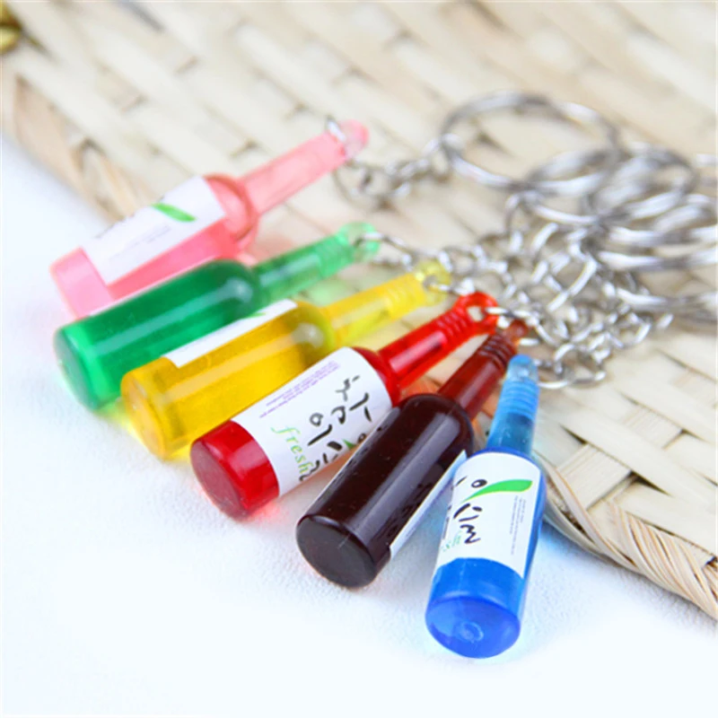 Novelty Korean Style Beer Bottles Keychain Men Women Cute Cocktail Bottle Key Ring Chain On Pants Jewelry Wedding Party Gifts