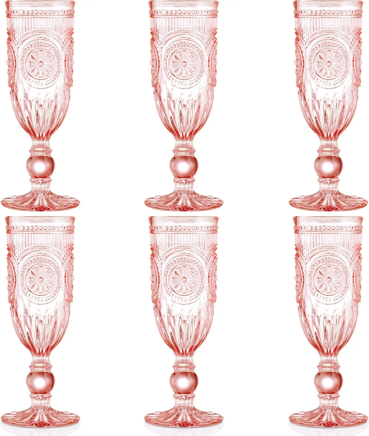 مجموعة نظارات الشمبانيا الوردية مكونة من 6 قطع، آمنة للاستخدام في غسالة الأطباق، مزامير على الطراز العتيق #1