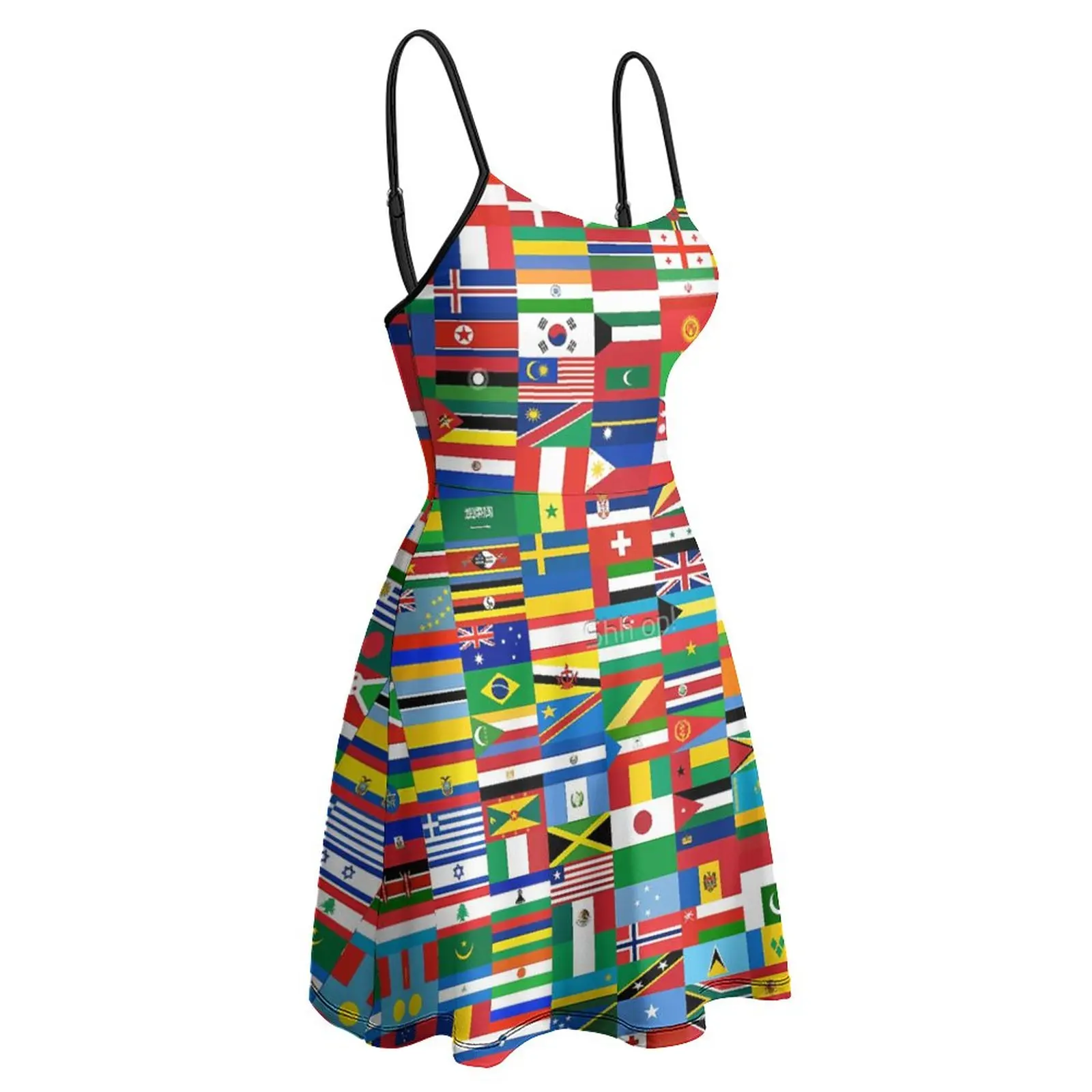 Sexy Woman\'s Gown Dresses Flags of The World Women\'s Sling Dress Creative Parties Nerd
