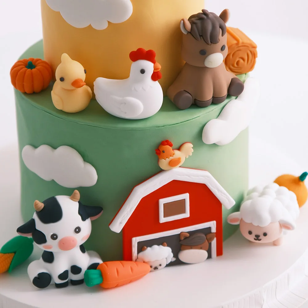 Bauernhoftier-Kuchenaufsatz, süßes Schwein, Schaf, Kuh, Pferd mit Gemüse, Cartoon-Design für Kindergeburtstagsparty-Kuchendekorationen – Detail 2