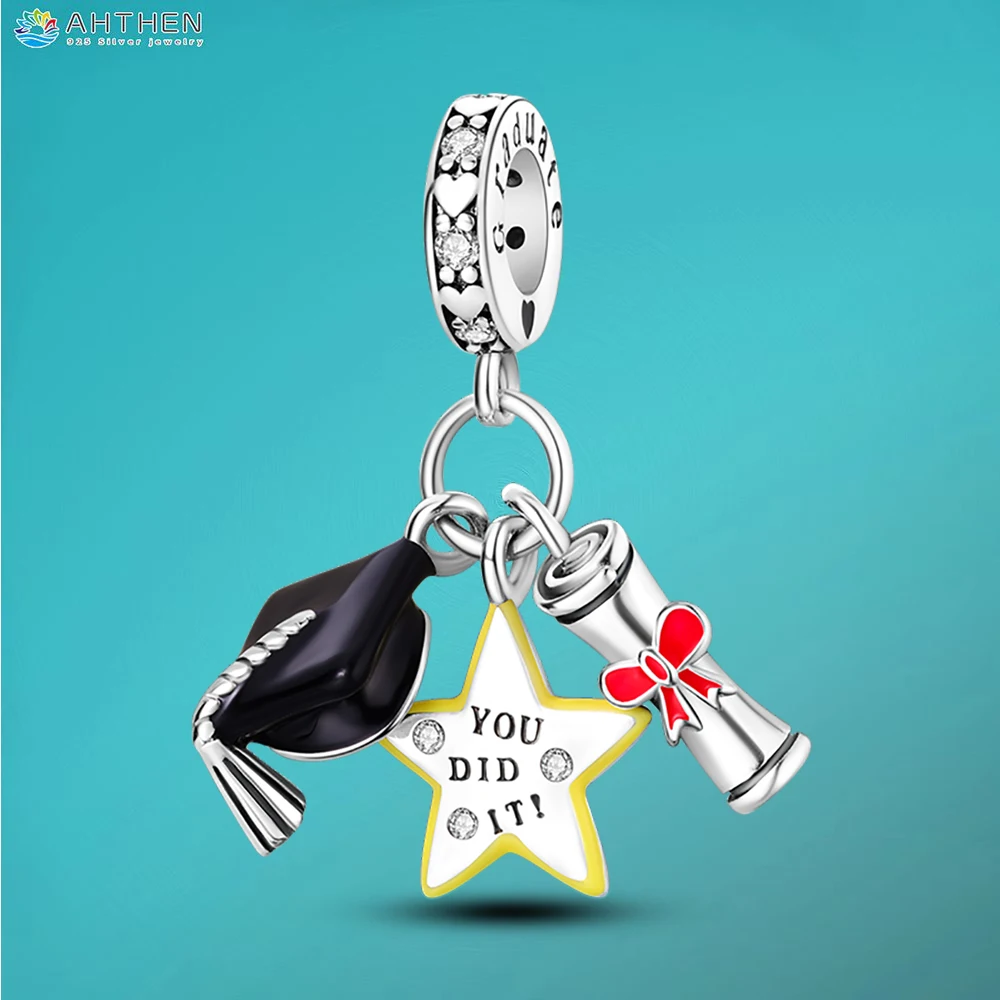 

Ahthen 925 Sterling Silver Bead Bachelor's Hat Star Dangle Charm fit Original Pandora Bracelets or Necklaces for Women