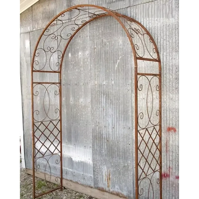 Powder Coated Ornamental Iron Works Wrought Iron Scroll Arbor Garden Trellis Arch