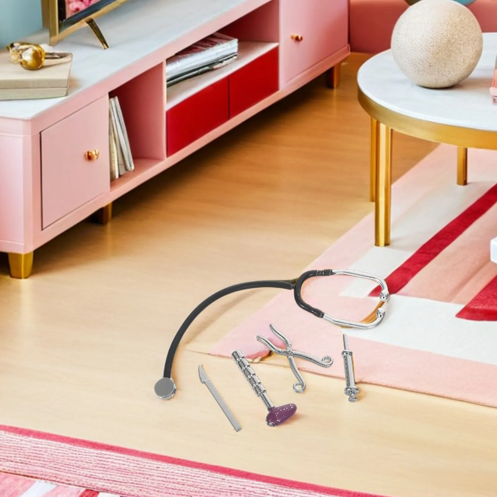 

1Set Mini House Accessory Mini Doctor Tools Alloy Decoration for Imaginative Kids Play Pretend Doctor Kit Stethoscope Syringe