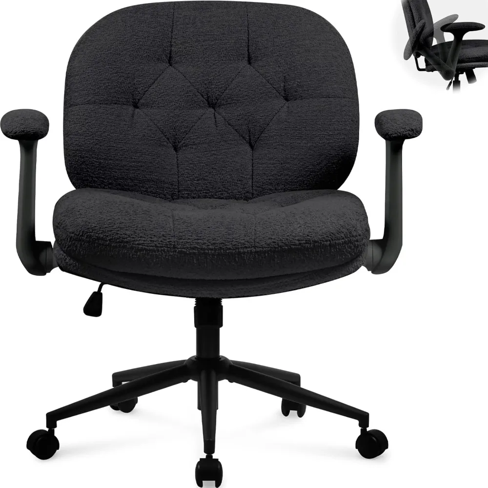 كرسي مكتب متقاطع بأذرع قابلة للطي، كرسي دوار بمقعد عريض مع عجلات، كرسي مكتب مريح متقاطع الأرجل للإجازة المنزلية #1