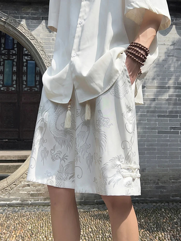 

New Chinese Sle Ice Silk Men's orts Summer Thin Dragon Pattern Satin Pants Trendy Brand High-End Feelings Five-Quarter Mi...