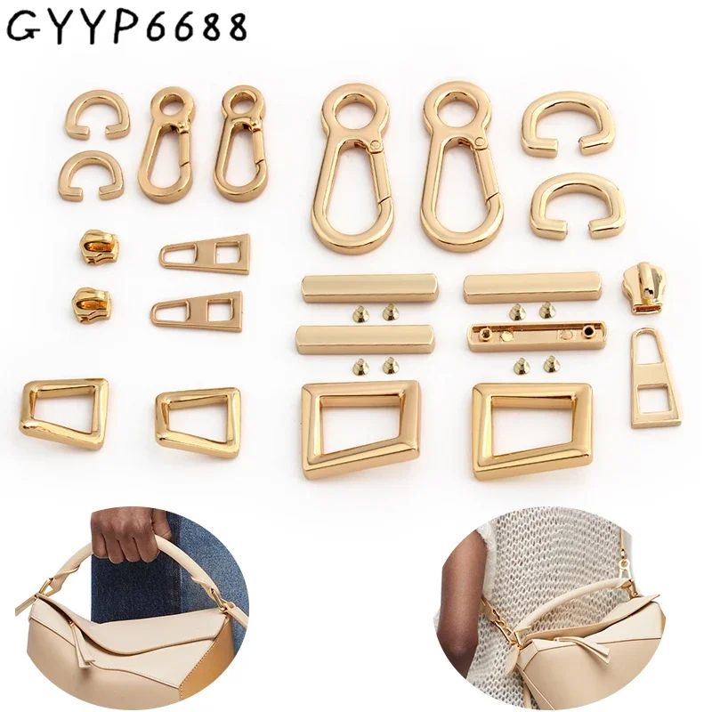 1/4/10Sets Gold Gourd Buckle Keychains Clip Hook For Replacement Handbag Purse Bags Strap Zipper Head Retangle Ring Accessories