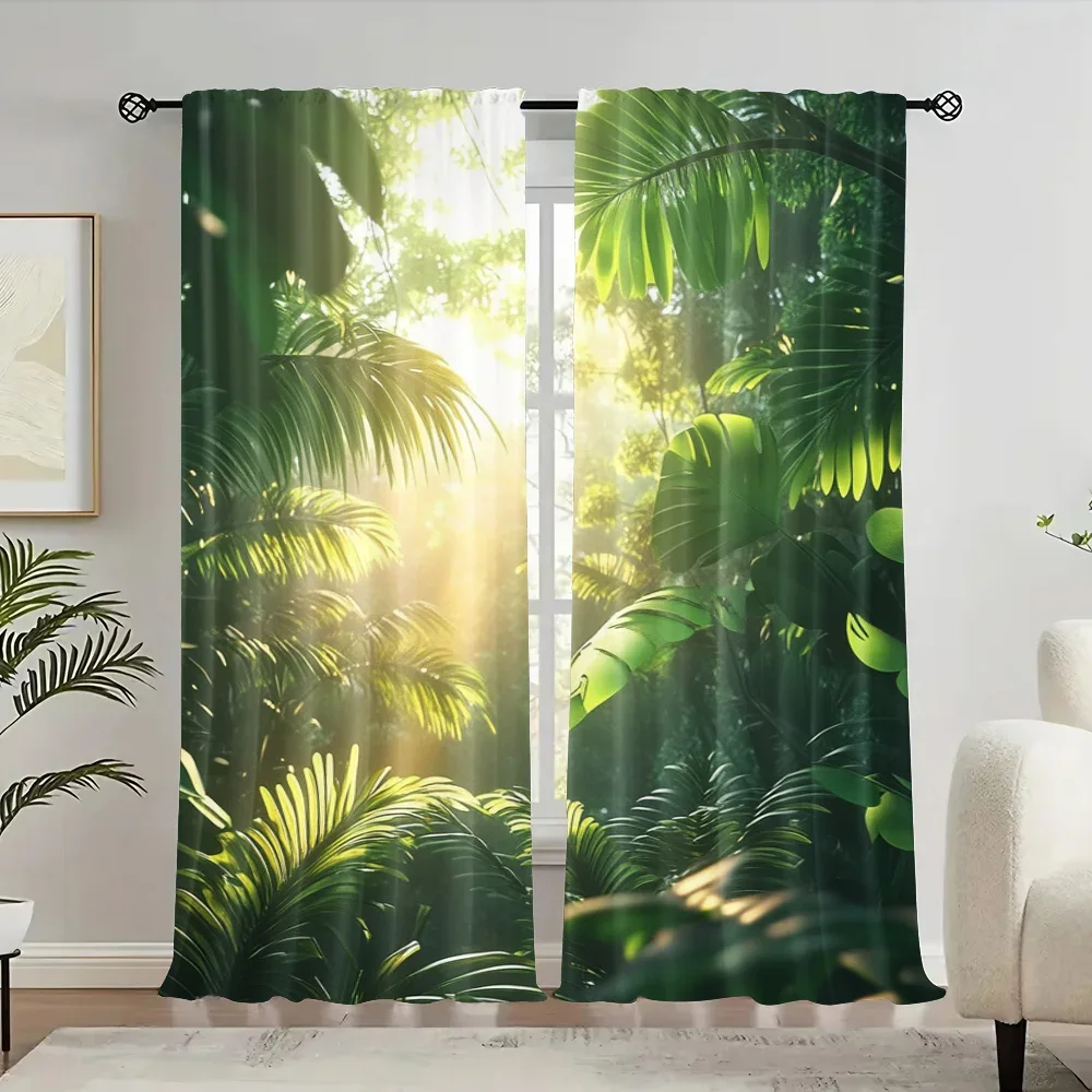 2pc,  Drapes tropical forests Blackout  Polyester summer party decorations Applies to room decor aesthetic