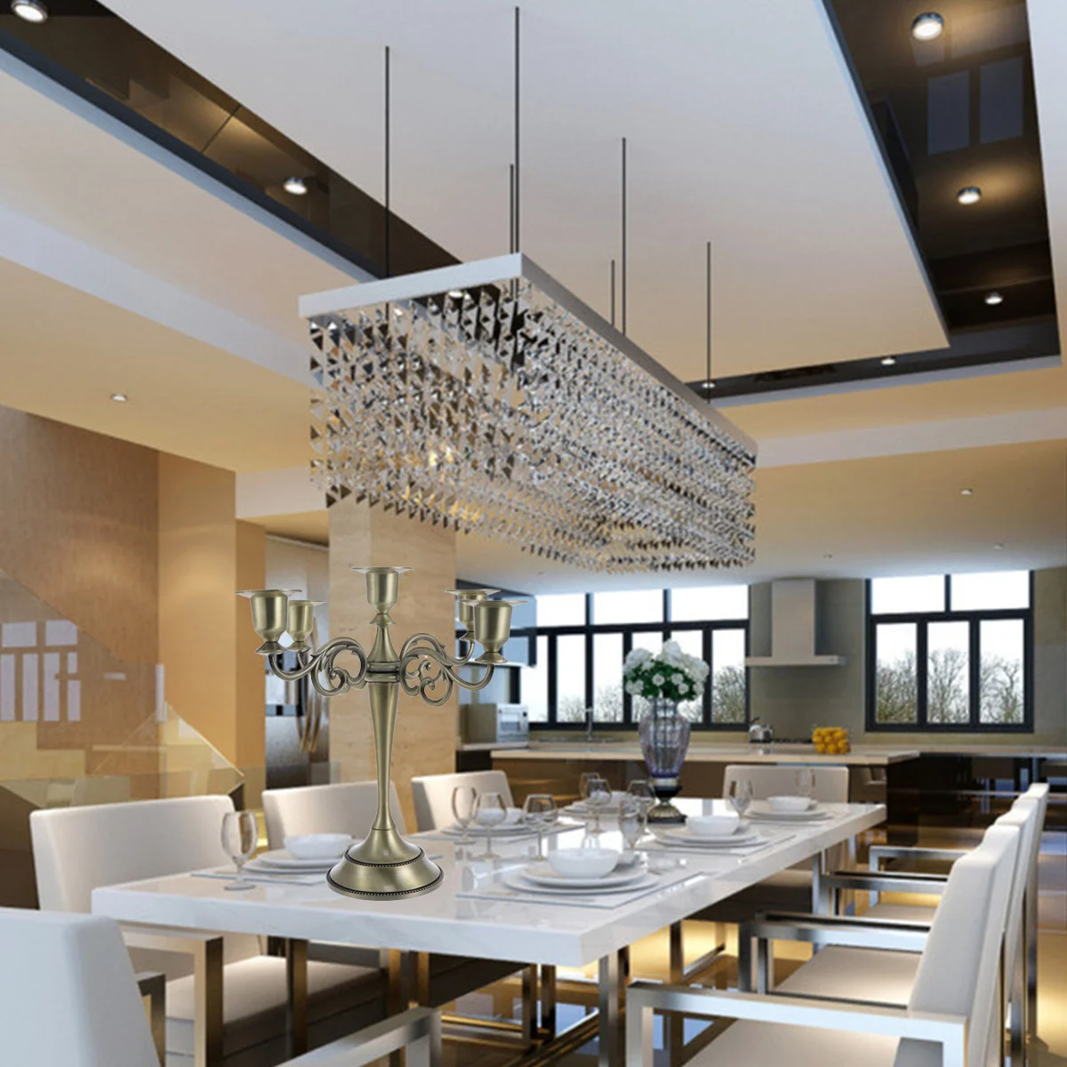 

Alloy Art Candlestick Set Five Holder For Wedding Christmas Home Decor Restaurant Hotel Party Decorations