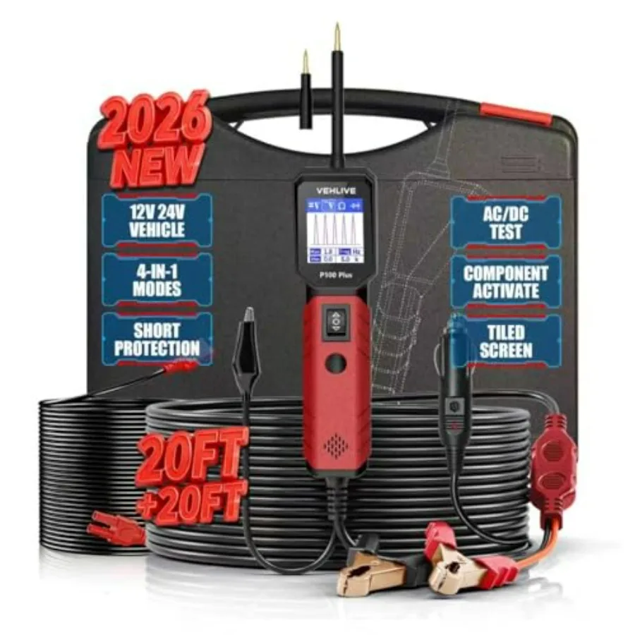 

Автомобильный тестер цепей питания P100 Plus 12В/24В, диагностический инструмент для авто, цифровой вольтметр-омметр с кабелем 12 м и угловым зондом