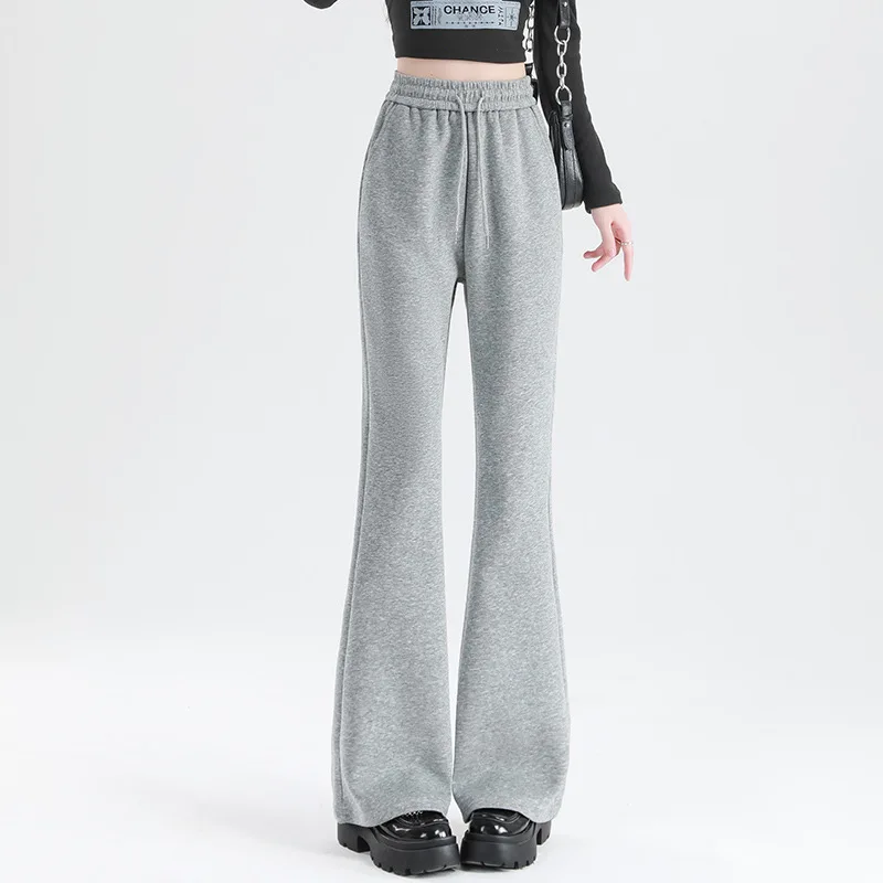 Spring and Autumn Stretch Slight Flare Pants High-Waist Drop-Shoulder Wide-Leg Pants Women's Commuter Basic Everyday Pants