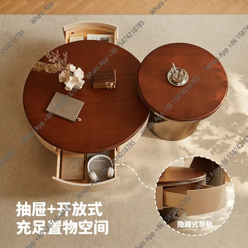 Mesa de centro redonda con península de nogal Medieval, combinación moderna, sencilla, ligera, de lujo, nueva mesa de centro