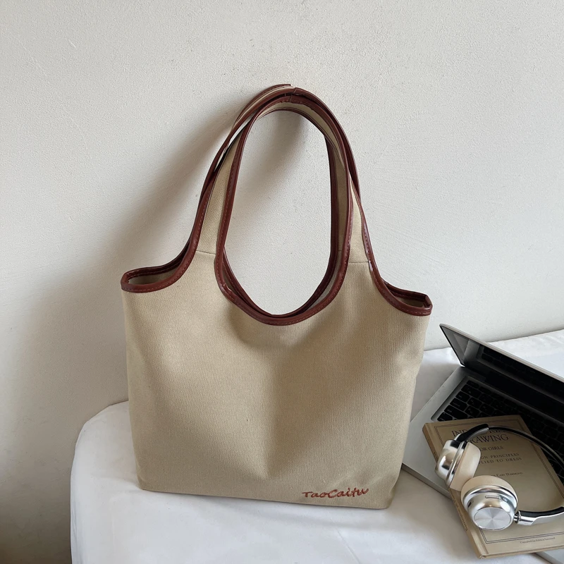 

2025 Высококачественные простые универсальные внутренние холщовые сумки с карманом на молнии, повседневные сумки-тоут с застежкой, большая вместимость для поездок на работу