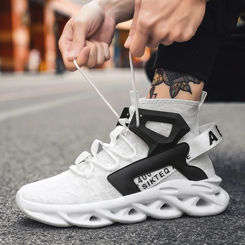 YRZL Men High Top Sneakers Breathable Mesh Lightweight Socks Shoes Comfortable Men Casual No-slip Walking Sneakers Men