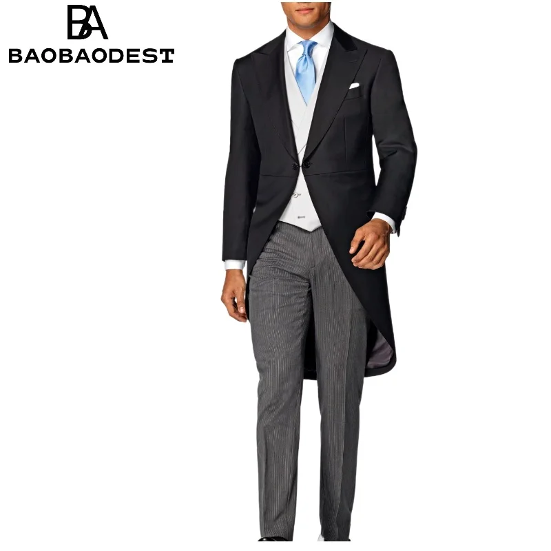

Men's Tailcoat 3 Pieces Slim Fit Suit Classic Business Wedding Groom Tuxedos Jacket Waistcoat and Striped Trousers for Party