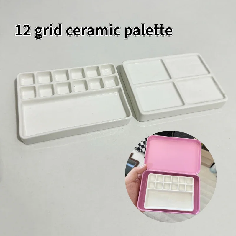 

12 Grid Ceramic Palette Portable Pigment Storage Box Travel Painting/outdoor Sketching/watercolor Pigment Colour Mixing Tool