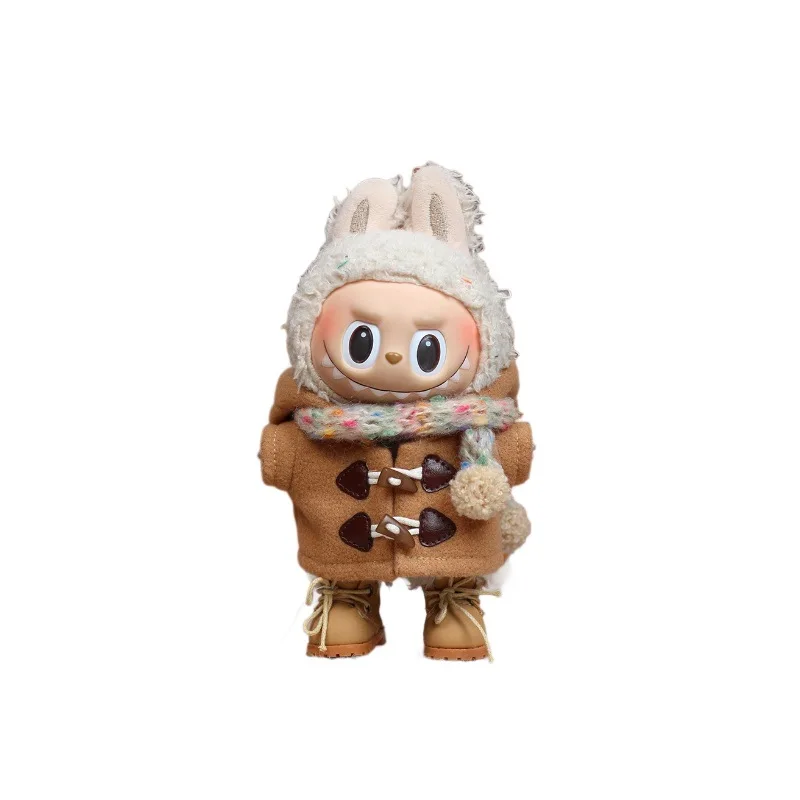 Vestiti per bambole Labubu da 17 cm, cappotto invernale in lana con cappuccio e sciarpa, accessori per l'abbigliamento delle bambole Labubu.