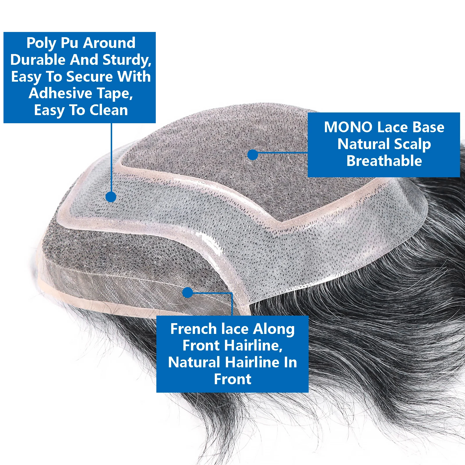 نظام الشعر المستعار للرجال 1B10/1B20/1B50 رمادي مع الدانتيل الأمامي وقاعدة PU أحادية رجل شعر مستعار 8x10 وحدة استبدال الشعر البشري #3