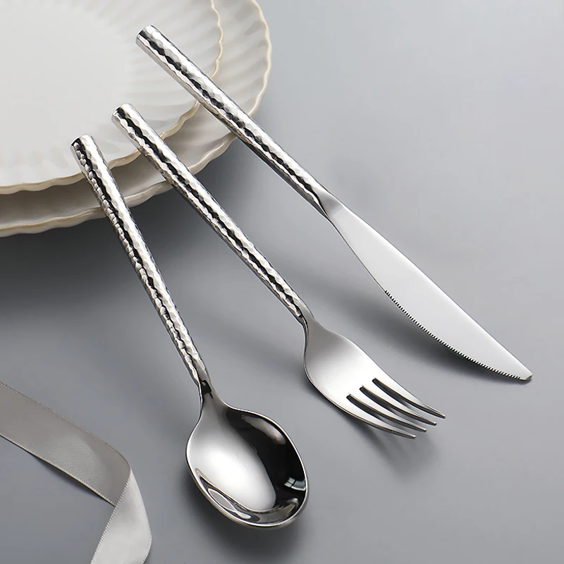 Kitchen Tableware Cutlery Set Silver Hammered Stainless Steel Luxury Dinnerware Fork Spoon Knife Western Dinner Set Gold