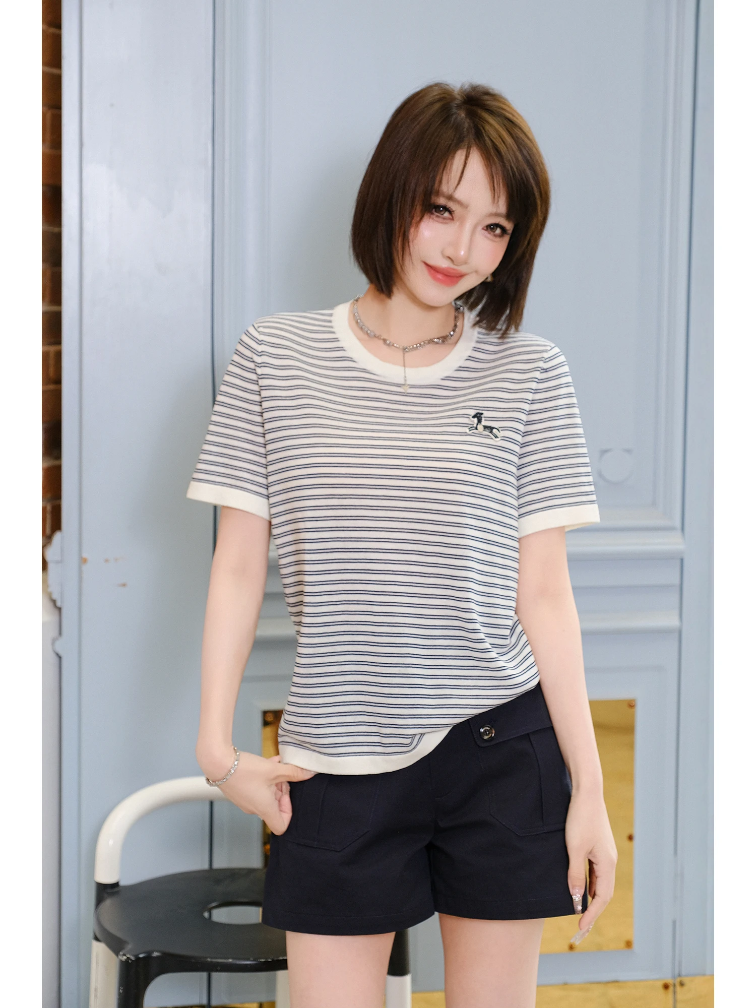 

Футболка MIUCO Classic в полоску с мультяшным принтом, круглым вырезом, коротким рукавом, свободного прямого кроя, антивозрастная, летняя новинка