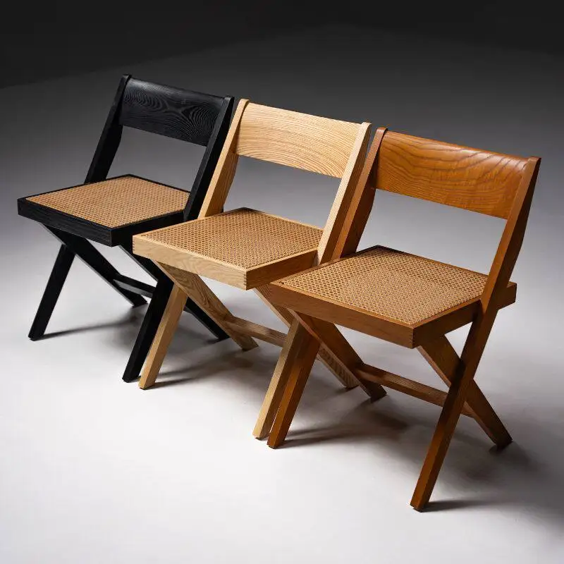 Create a space Solid wood dining table and chairs Wabi Sabi wind desk chair Homestay handmade rattan