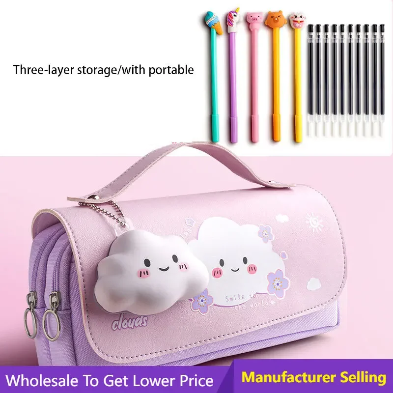 

Decompress Pencil Case Kawaii Large Capacity Bag Pencil Pouch for Girls Cute School Study Supplies