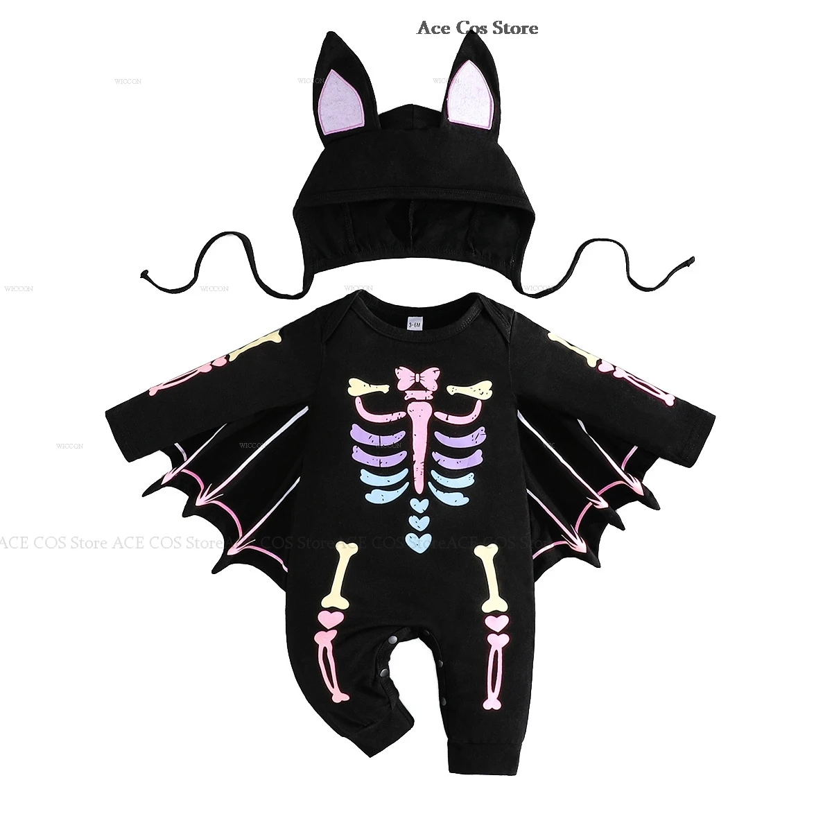 Infant Baby Halloween Cosplay Costume Boy Girl Luminous Skull Bat Costume Kids Dark Glow Clothes Wing Party Funny Cute Outift