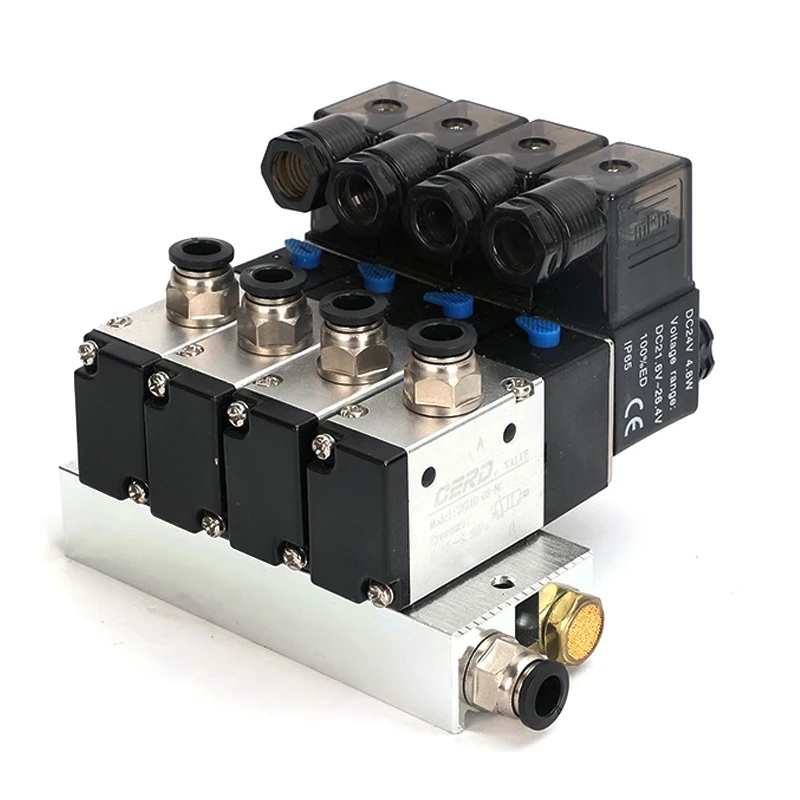 220V 24V Multi Option 3V210-08 Pneumatic Solenoid Valve Block With Muffler Fitting Base Manifold 2/3/4/5/6 Row 3 Port